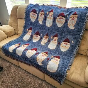 Folk Art Santa Faces Acrylic Throw/ Afghan
